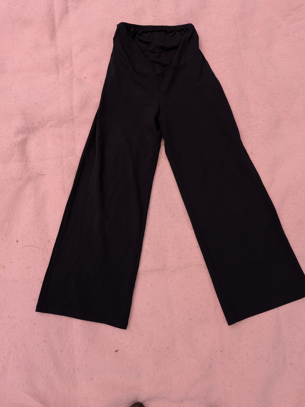 Maternity: Wide Leg Black Women's Pants - High Waist Stretch